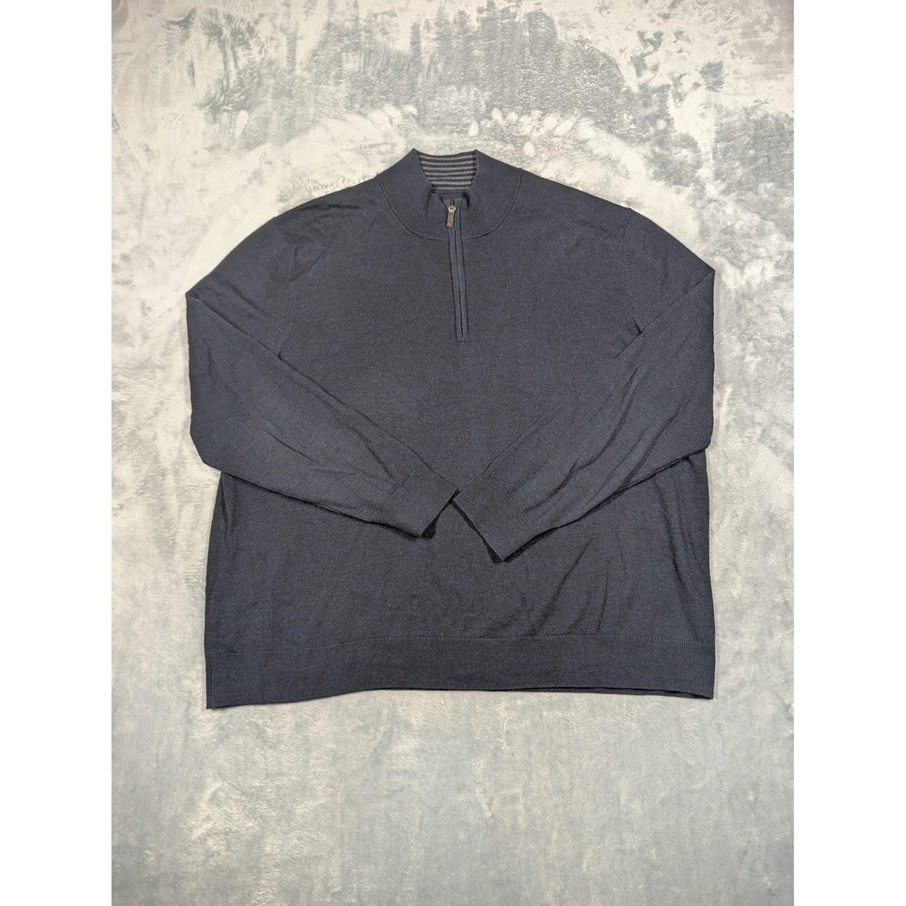 Untuckit Sweater Mens 3XL Gray Merino Wool Quarter Zip Mock Neck Knit Pullover